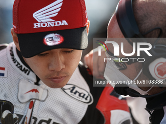 Ai Ogura (79) of Japan and Honda Team Asia during the MotoGP of Aragon at Motorland Aragon Circuit on October 18, 2020 in Alcaniz, Spain. (