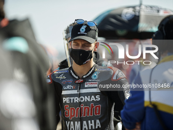 Fabio Quartararo (20) of France and Petronas Yamaha SRT during the MotoGP of Aragon at Motorland Aragon Circuit on October 18, 2020 in Alcan...