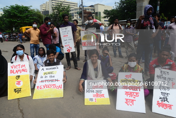 Activists and students stage a Road block demonstration against an alleged gang-rape and torturing of a woman in the southern district of No...