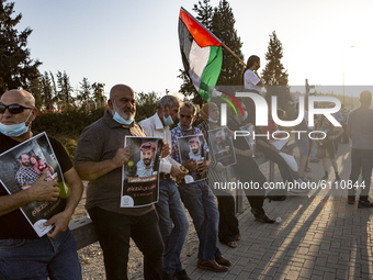 Palestinians protest at Megiddo in northern Israel on 21 October, 2020, to demand the release from Israeli prison of 49-year-old Palestinian...