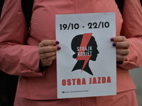 Pro-Choice activist holding a logo of the 'Women Strike', seen in the center of Krakow, part of the Coronavirus Red Zone, during a protest a...