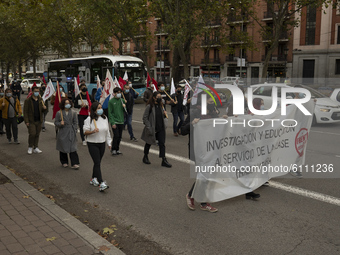 Demonstration during a protest to ask for improvements for students of Universities and Research Centers after Covid-19 in Madrid,  Spain, o...