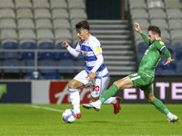 QPRs Ilias Chair avoids a tackle by Prestons Alan Browne during the Sky Bet Championship match between Queens Park Rangers and Preston North...