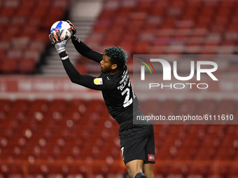 
Jamal Blackman of Rotherham United makes a save during the Sky Bet Championship match between Nottingham Forest and Rotherham United at the...
