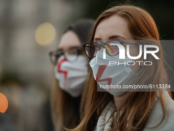 Pro-Choice activists, seen in Krakow's Market Square on Wednesday, October 21, during a Pro-Choice protest.
The Polish Supreme Court ruled t...