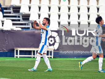 Jose Manuel Arnaiz celebrates a goal during La Liga SmartBank match between CD Leganes and Real Zaragoza at Estadio Municipal de Butarque on...
