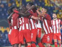 Sivasspor players celebrates the goal of Mustapha Yatabare during the Europa League Group I mach between Villarreal and Sivasspor at Estadio...