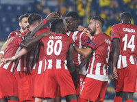 Sivasspor players celebrates a goal during the Europa League Group I mach between Villarreal and Sivasspor at Estadio de la Ceramica, on Oct...