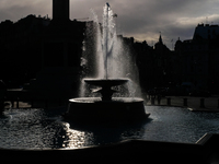 General view of the fountain at Trafalgar Square, London on October 23, 2020.  (