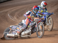 
Jordan Palin (Red) outside Richie Worrall (White) during the Peter Craven Memorial Trophy at the National Speedway Stadium, Manchester on T...