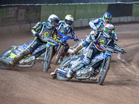 
Jason Doyle (Red) leads Troy Batchelor (White) Lewis Kerr (Yellow) and Chris Harris (Blue) during the Peter Craven Memorial Trophy at the N...
