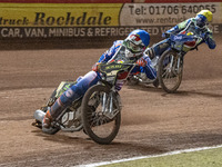 
Jason Crump (Blue) leads Richie Worrall (Yellow) during the Peter Craven Memorial Trophy at the National Speedway Stadium, Manchester on Th...