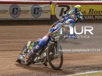 
Jason Crump (Blue) leads Richie Worrall (Yellow) during the Peter Craven Memorial Trophy at the National Speedway Stadium, Manchester on Th...