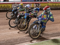 
Richie Worrall (Red) inside Kyle Howarth (Blue) Jye Etheridge (White) and Jason Doyle (Yellow) during the Peter Craven Memorial Trophy at t...