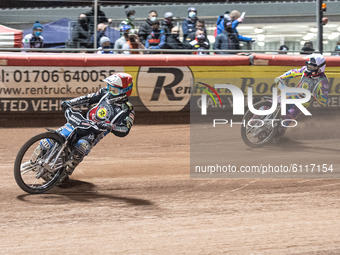 
Jason Doyle (Red) leads Rory Schlein (White) in the final  during the Peter Craven Memorial Trophy at the National Speedway Stadium, Manche...