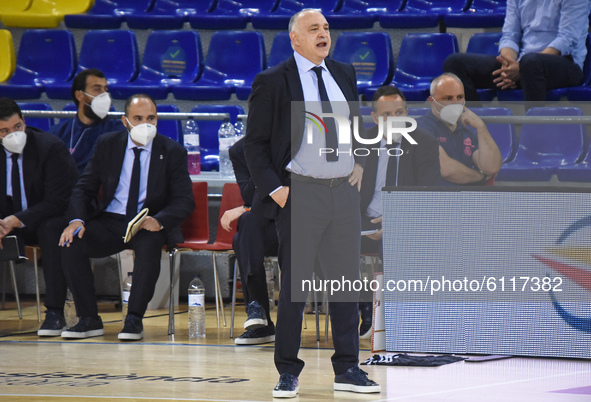 Pablo Laso during the match between FC Barcelona and Real Madrid, corresponding to the week 5 of the Euroleague, played at the Palau Blaugra...