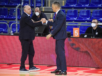 Sarunas Jasikevicius and Pablo Laso at the end of the match between FC Barcelona and Real Madrid, corresponding to the week 5 of the Eurolea...