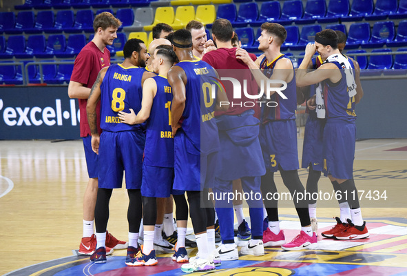 Fc Barcelona players at the end of the match between FC Barcelona and Real Madrid, corresponding to the week 5 of the Euroleague, played at...