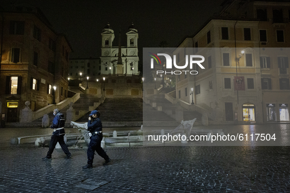 A view of Spanish Steps, Rome, Italy, on October 23, 2020 amid the nightly curfew due the COVID-19 pandemic. Local authorities imposed in so...