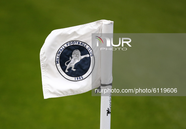  Millwall Cornor Flag during Sky Bet Championship between Millwall and of Barnsley at The Den Stadium, London on 24th October, 2020 