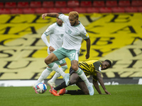 Joshua King of Bournemouth and Ken Sema of Watford during the Sky Bet Championship match between Watford and Bournemouth at Vicarage Road, W...
