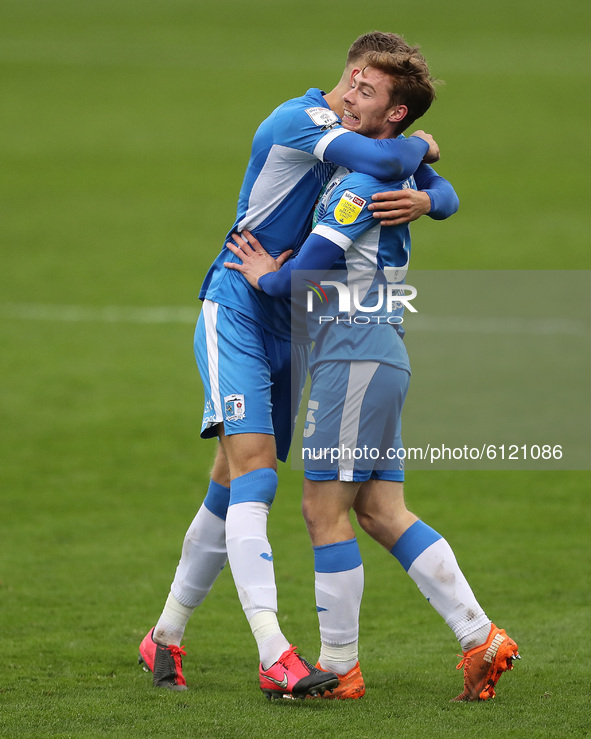 Barrow's Luke James celebrates after scoring their second goal during the Sky Bet League 2 match between Barrow and Walsall at the Holker St...