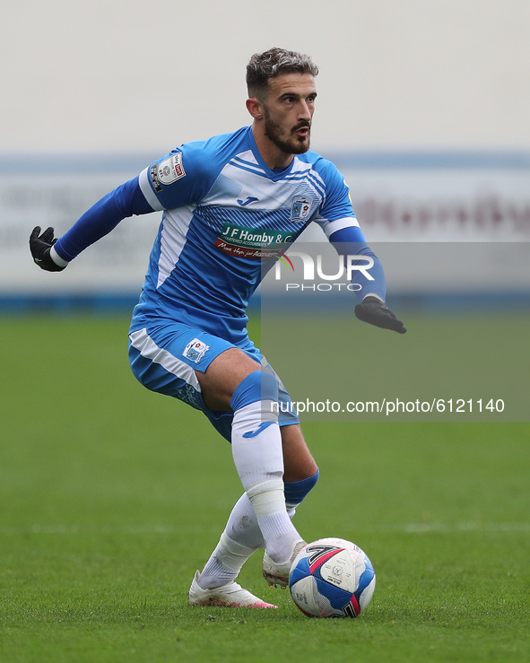 Bradley Barry of Barrow during the Sky Bet League 2 match between Barrow and Walsall at the Holker Street, Barrow-in-Furness on Saturday 24t...