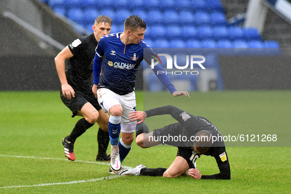 Oldham Athletic's Zak Dearnley during the Sky Bet League 2 match between Oldham Athletic and Port Vale at Boundary Park, Oldham on Saturday...