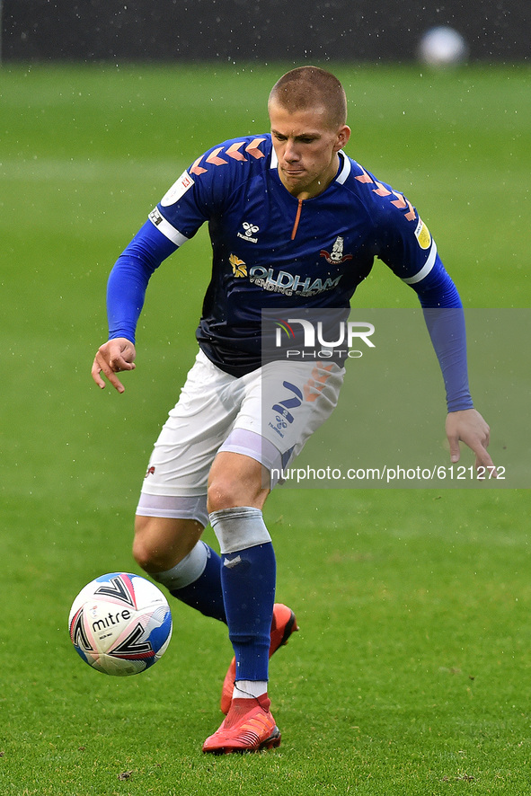 Oldham Athletic's Harry Clarke during the Sky Bet League 2 match between Oldham Athletic and Port Vale at Boundary Park, Oldham on Saturday...
