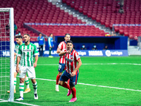 Luis Suarez celebrates a goal during La Liga match between Atletico de Madrid and Real Betis at Wanda Metropolitano on October 18, 2020 in M...