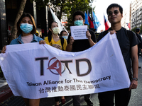 Thailanders taking part in  a march to support Hong kong arrested protesters on October 25, 2020 in Taipei, Taiwan. On Saturday Taiwan, Tibe...
