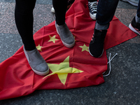 A group of Protesters, trampling the Chinese  Flag on October 25, 2020 in Taipei, Taiwan. On Saturday Taiwan, Tibetans, Hongkongers, Thailan...
