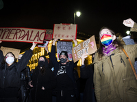 People take part in a demonstration against the restrictive abortion law in Warsaw, Poland, on October 25, 2020. - Poland constitutional cou...
