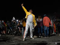 A character personifies Freddie Mercury in the midst of the celebrations for the approval of a new constitution in Santiago, Chile on Octobe...