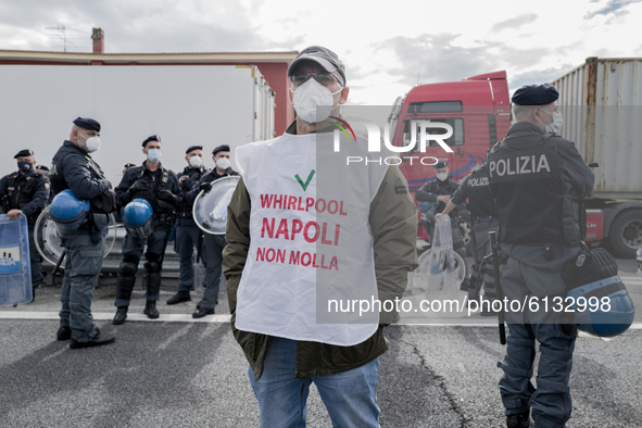 Whirpool Employees protest against the closer fabric in Naples, Italy on October 28, 2020  