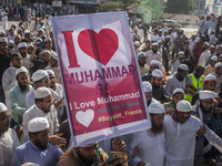 Thousands of Bangladeshi Muslims rally against France for insulting Prophet of Islam Mohammah (SM) by publishing caricature of him in Dhaka,...