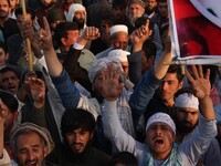 Protesters shout slogans against comments by French President Emmanuel Macron defending cartoons of the Prophet Mohammed in Nangarhar, Afgha...