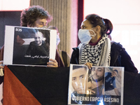 Protesters rally outside the Egyptian embassy to protest the murder of two Palestinian fishermen from Gaza by Egyptian soldiers in Madrid, S...