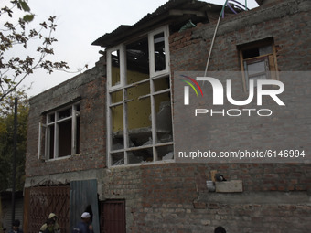 View of damaged residential house in Rangreth area on the outskirts of Srinagar, Kashmir on 01 November 2020. Top millitant commander of hiz...