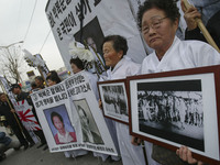 WWII Comfort Women Victim Park Bok-Soon funeral lines marching at Topgol park in Seoul, South Korea on January 31, 2005. Comfort women were...