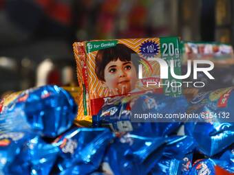 Parle (Parle-G) buscuits are seen at a shop in Jammu City, Jammu and Kashmir, India on 01 November 2020 amid Covid-19 Coronavirus Pandemic....