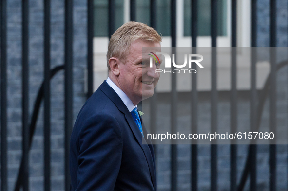  Secretary of State for Digital, Culture, Media and Sport Oliver Dowden leaves 10 Downing Street ahead of PMQs at the House of Commons on 04...
