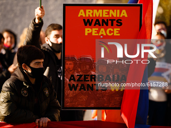 Activists rally in support of Armenia in its conflict with Azerbaijan over the disputed border region of Nagorno-Karabakh (declared the Repu...