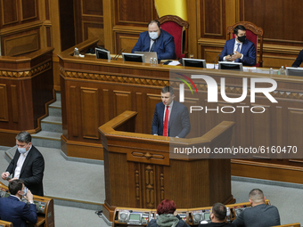 Finance minister of Ukraine Sergiy Marchenko present the draft state budget at the session of Verkhovna Rada in Kyiv, Ukraine, November 5, 2...