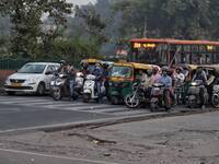 Vehicles are seen at a Traffic signal in Old Delhi, India on 05 November 2020 (