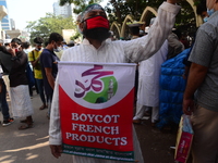 Activists of a Islamist party staged a demonstration calling for the boycott of French products and denouncing French president Emmanuel Mac...