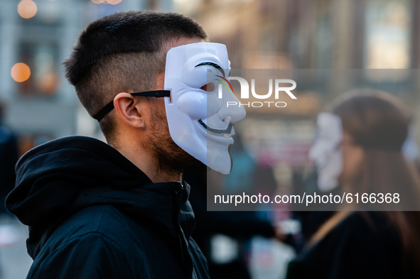 Animal activists gathered in the center of Amsterdam, Netherlands to participate in The Cube of Truth, on November 7th, 2020. This demonstra...