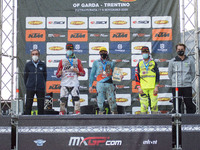 Andreas Brad celebrates on podium ceremony during the European Champion EMX2T 2020 Race of Grand Prix of Garda Trentino, Italy, on November...