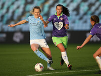 Citys Sam Mewis battles with Bristols Laura Rafferty   during the Barclays FA Women's Super League match between Manchester City and Bristol...