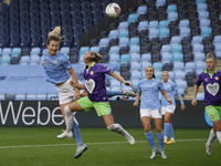  Citys. Ellen White heads a shot in the first half  during the Barclays FA Women's Super League match between Manchester City and Bristol Ci...